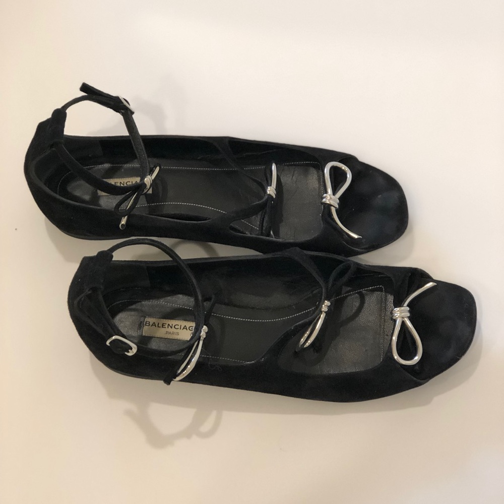 Balenciaga black flats with bow detail